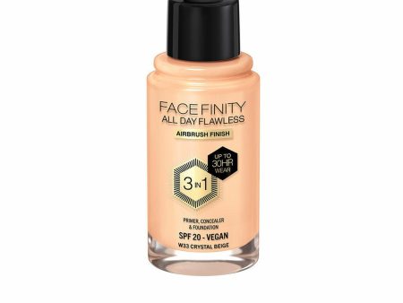 Crème Make-up Base Max Factor Face Finity All Day Flawless 3-in-1 Spf 20 Nº W33 Crystal beige 30 ml For Cheap