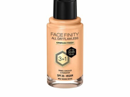 Crème Make-up Base Max Factor Face Finity All Day Flawless 3-in-1 Spf 20 Nº W62 Warm beige 30 ml For Cheap